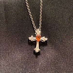 SOLD Orange Sapphire Cross Necklace